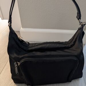Versatile Black Nylon Shoulder Bag with Clean Lines